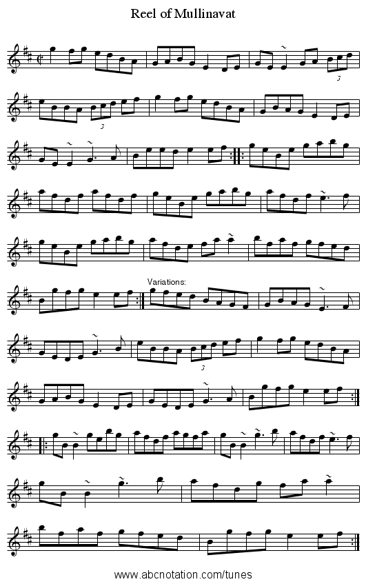 Reel of Mullinavat - staff notation
