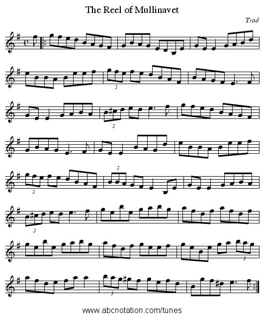 Reel of Mullinavet, The - staff notation
