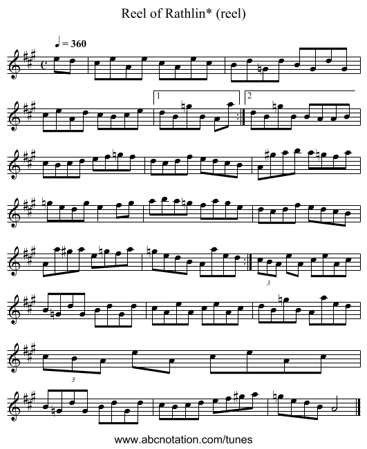 Reel of Rathlin* (reel) - staff notation