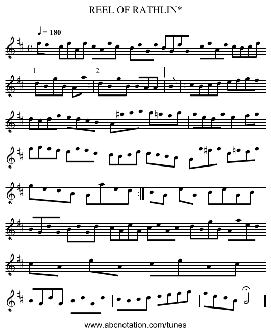 REEL OF RATHLIN* - staff notation