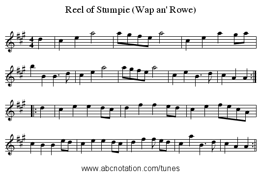 Reel of Stumpie (Wap an' Rowe) - staff notation