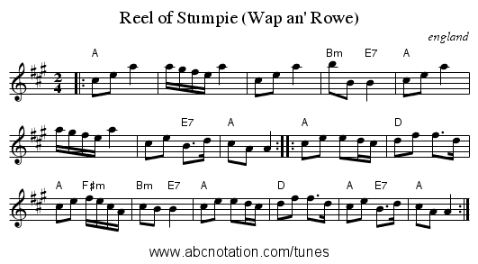 Reel of Stumpie (Wap an' Rowe) - staff notation