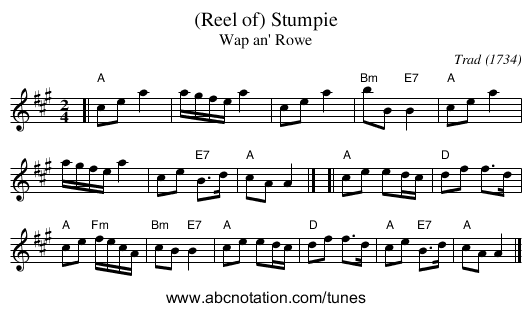 (Reel of) Stumpie - staff notation