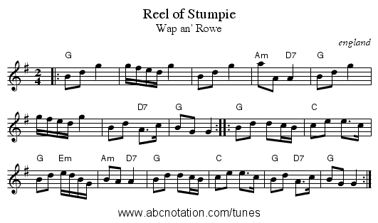 Reel of Stumpie - staff notation