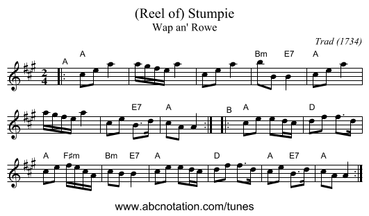 (Reel of) Stumpie - staff notation