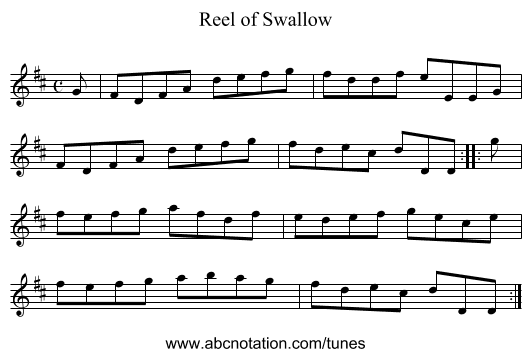 Reel of Swallow - staff notation
