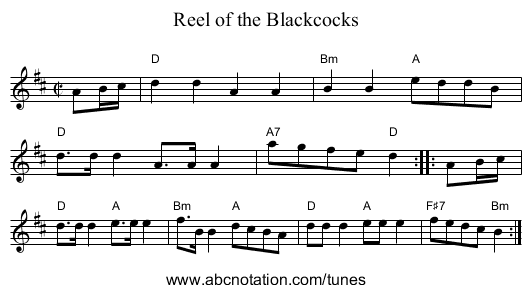 Reel of the Blackcocks - staff notation