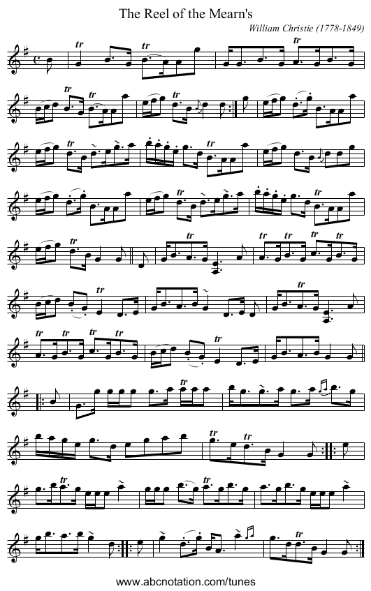 Reel of the Mearn's, The - staff notation