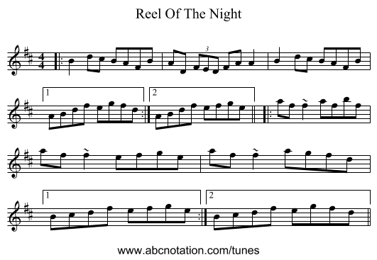 Reel Of The Night - staff notation