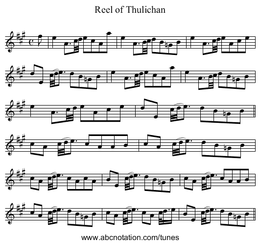Reel of Thulichan - staff notation