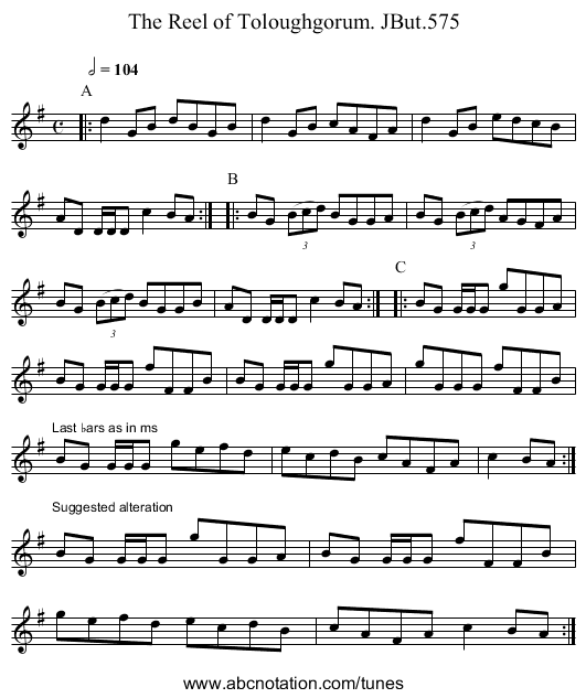 Reel of Toloughgorum. JBut.575, The - staff notation