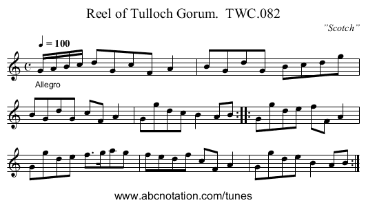 Reel of Tulloch Gorum.  TWC.082 - staff notation