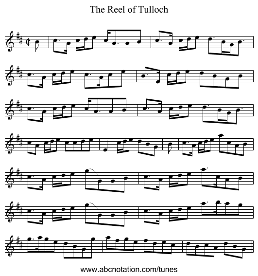 Reel of Tulloch, The - staff notation