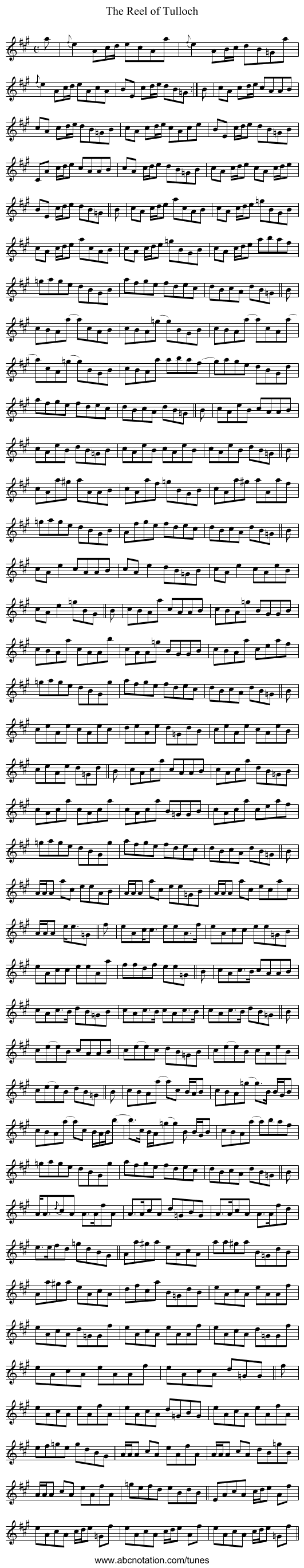 Reel of Tulloch, The - staff notation