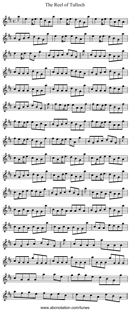 Reel of Tulloch, The - staff notation
