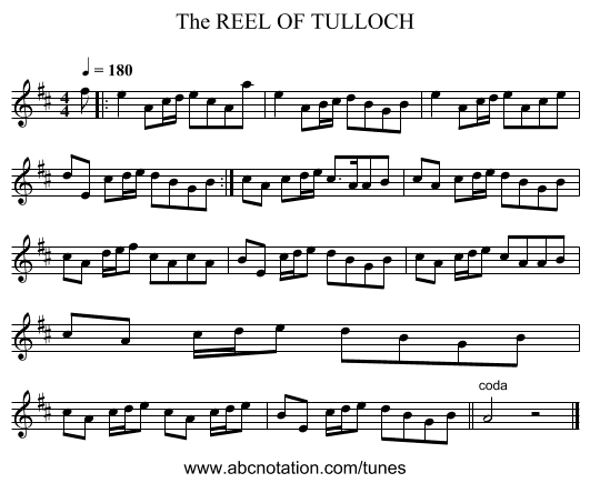 REEL OF TULLOCH, The - staff notation