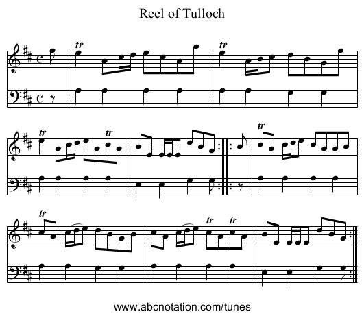 Reel of Tulloch - staff notation