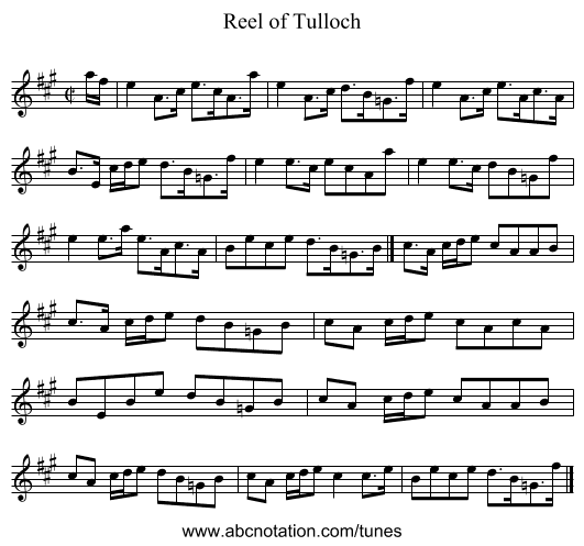 Reel of Tulloch - staff notation