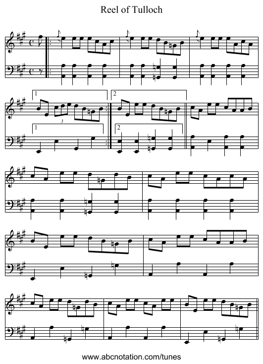 Reel of Tulloch - staff notation
