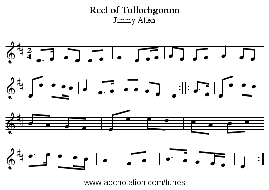 Reel of Tullochgorum - staff notation