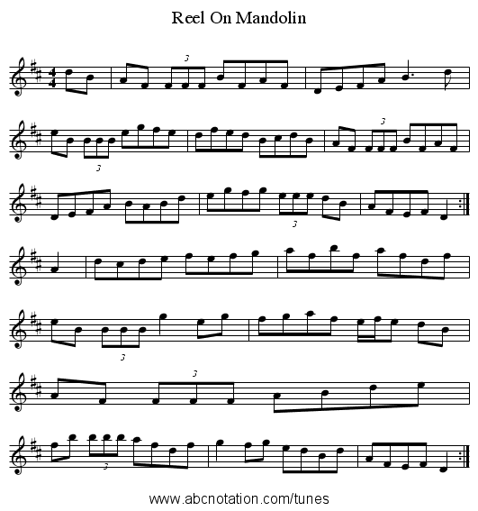 Reel On Mandolin - staff notation