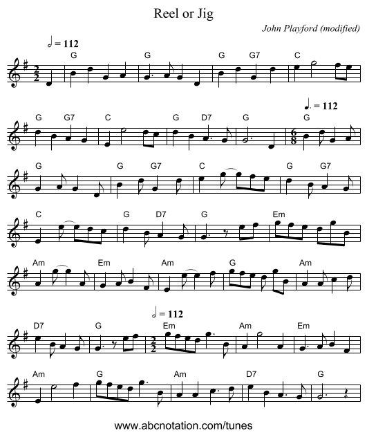 Reel or Jig - staff notation