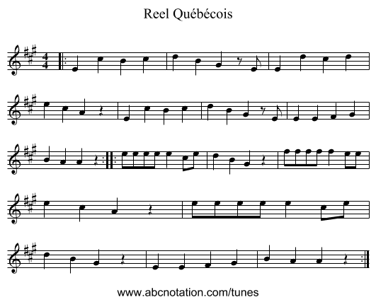Reel Québécois - staff notation