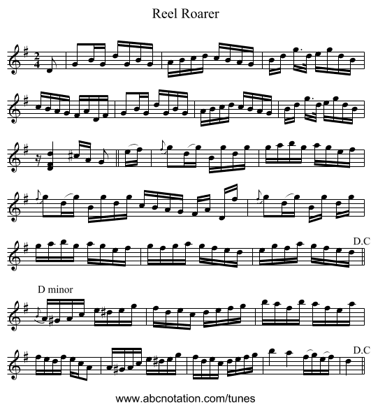 Reel Roarer - staff notation