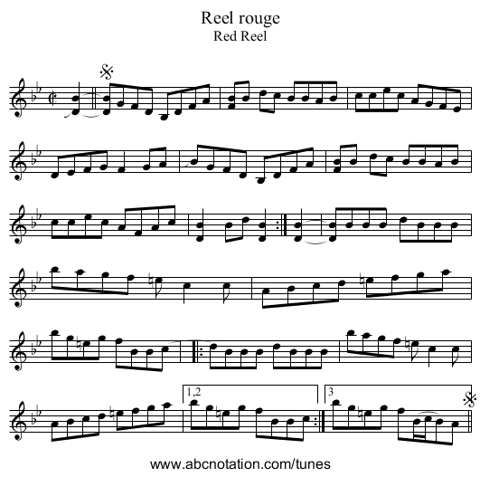 Reel rouge - staff notation