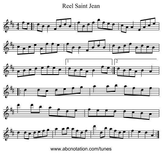 Reel Saint Jean - staff notation