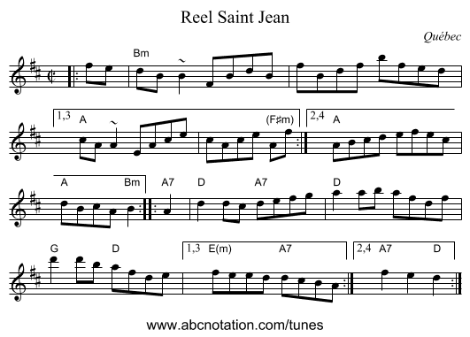 Reel Saint Jean - staff notation