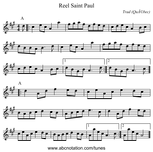 Reel Saint Paul - staff notation