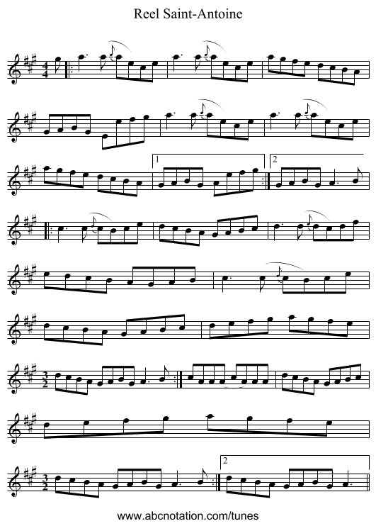 Reel Saint-Antoine - staff notation