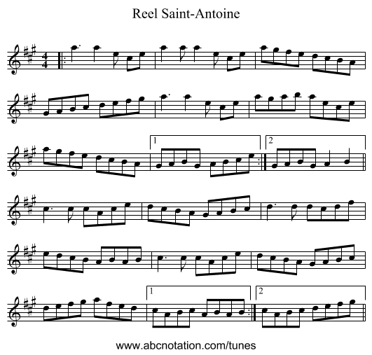 Reel Saint-Antoine - staff notation