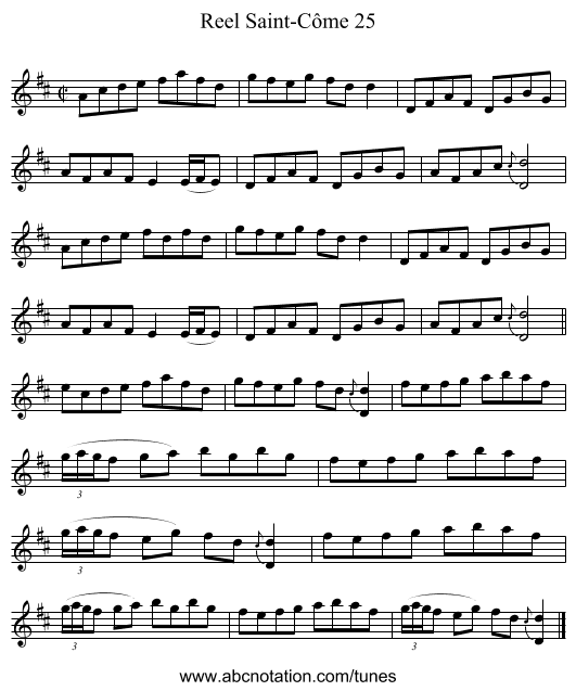 Reel Saint-Côme 25 - staff notation