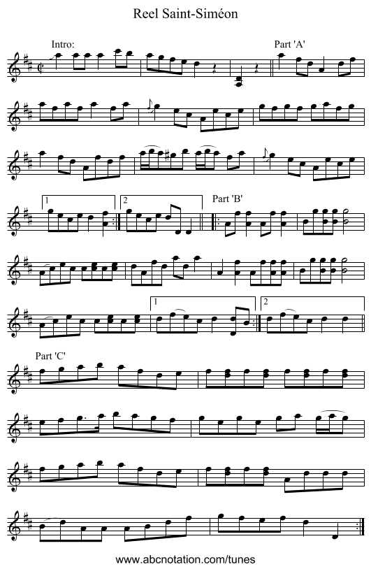 Reel Saint-Siméon - staff notation