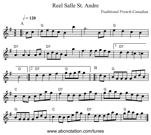 Reel Salle St. Andre - staff notation