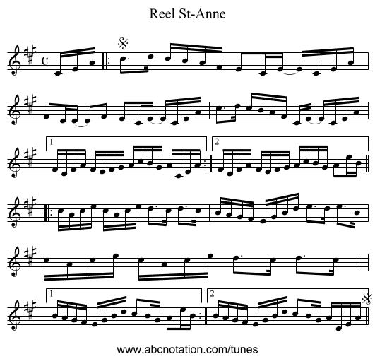 Reel St-Anne - staff notation