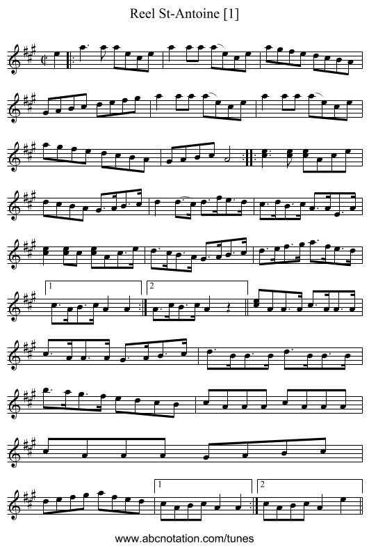 Reel St-Antoine [1] - staff notation