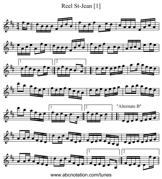 Reel St-Jean [1] - staff notation