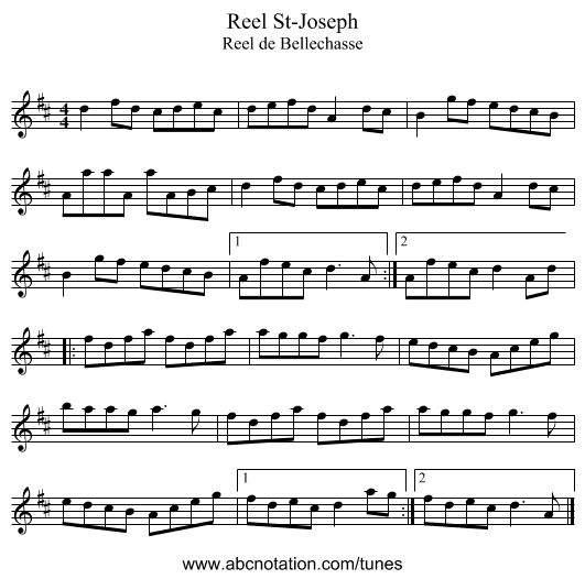 Reel St-Joseph - staff notation