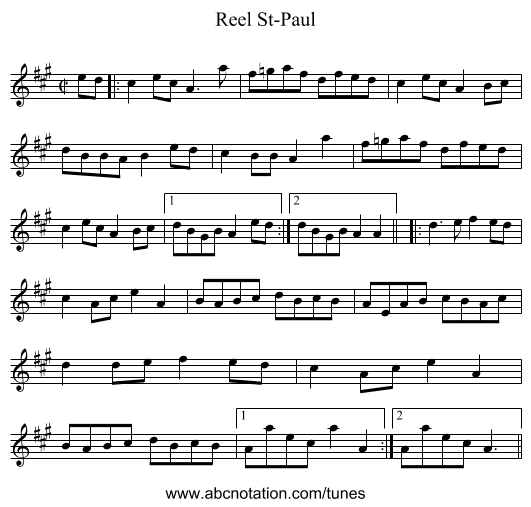 Reel St-Paul - staff notation