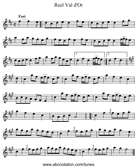 Reel Val d'Or - staff notation