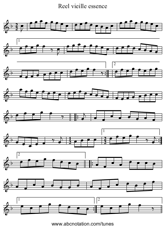 Reel vieille essence - staff notation
