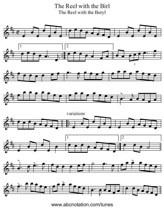 Reel with the Birl, The - staff notation