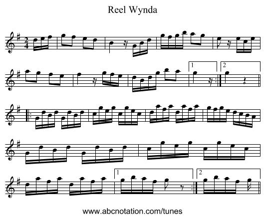 Reel Wynda - staff notation