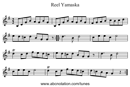 Reel Yamaska - staff notation