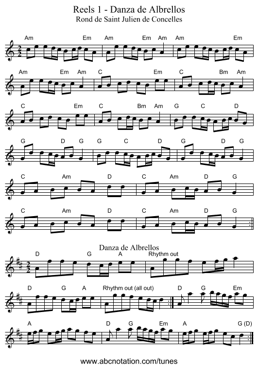 Reels 1 - Danza de Albrellos - staff notation