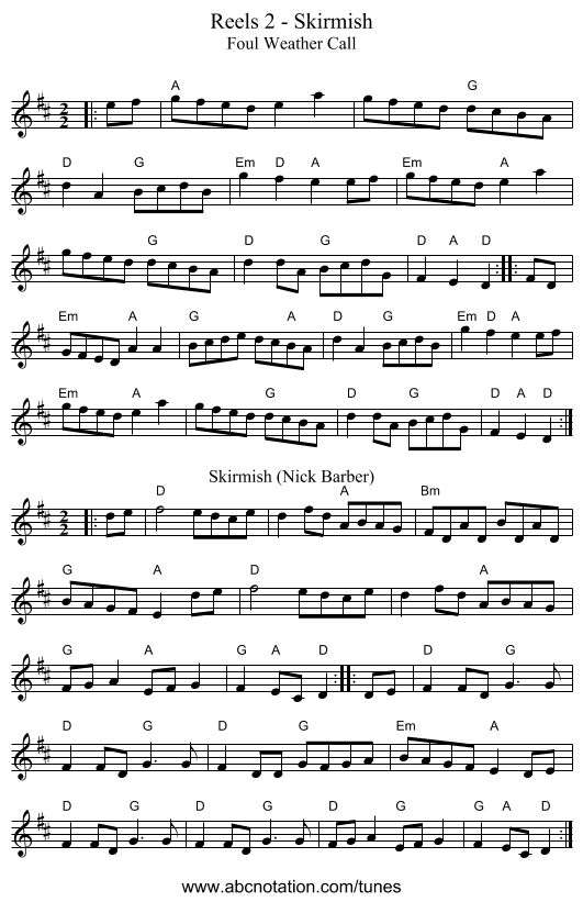 Reels 2 - Skirmish - staff notation