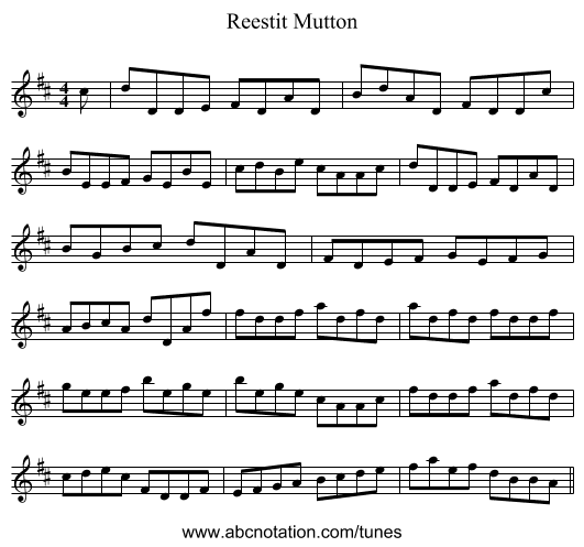 Reestit Mutton - staff notation